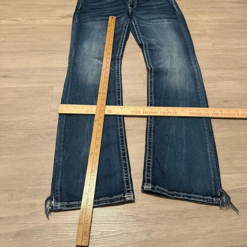 34x32 Faded Blue Embroidered Bootcut Jeans Y2K Vintage